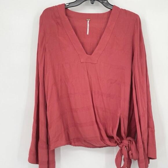 Free People Side Tie Bell Sleeve V-Neck Top Size Small S/P - Picture 1 of 7